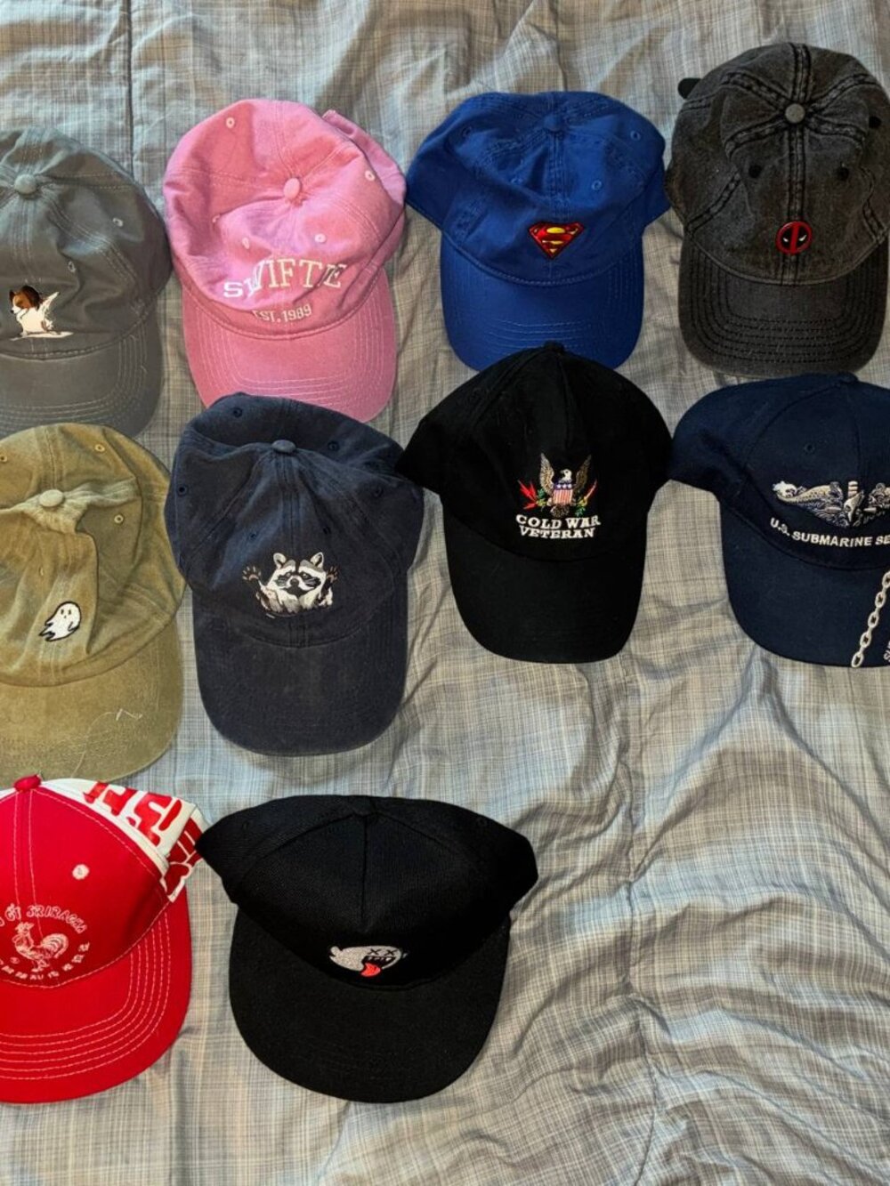 Lot of 10 Hats Bundle - Marvel DC Military Funny Novelty Raccoon Ghost Caps